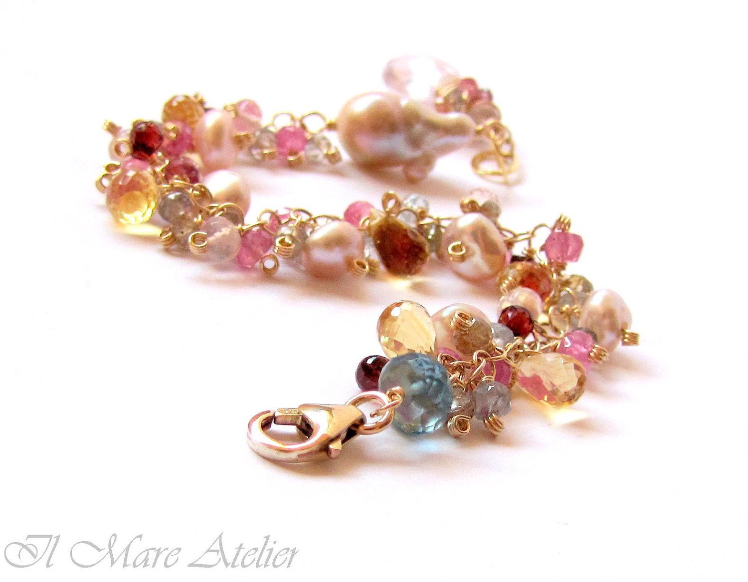 Sapphire, Pearl, Citrine, Garnet, Rose Quartz bracelet