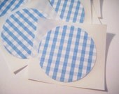 Blue and white gingham stickers, 12 count