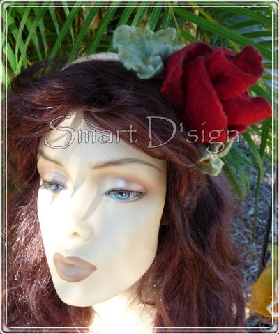Rose Hair band - felted, handmade OOAK