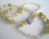 Prehnite Wood Opal Gemstone Necklace Sterling Silver Asymmetrical Single Strand