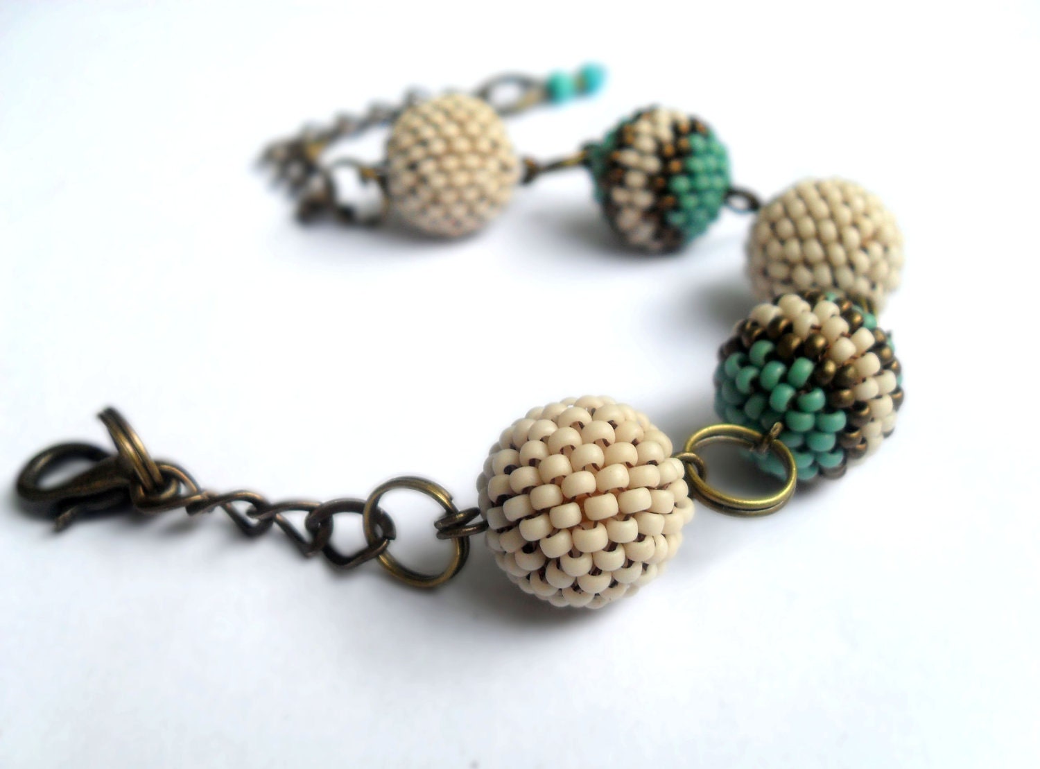 Beaded beads bracelet, beige and bronze beads bracelet, tqb bracelet, balls bracelet - Caliopescaprice