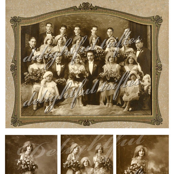 Collage Sheet Flapper Bride Groom Wedding Party 1920s Mixed Sizes Digital Download Sepia