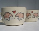 Handmade Ceramic Espresso Cups- Hedgehogs in Love- Set of Two