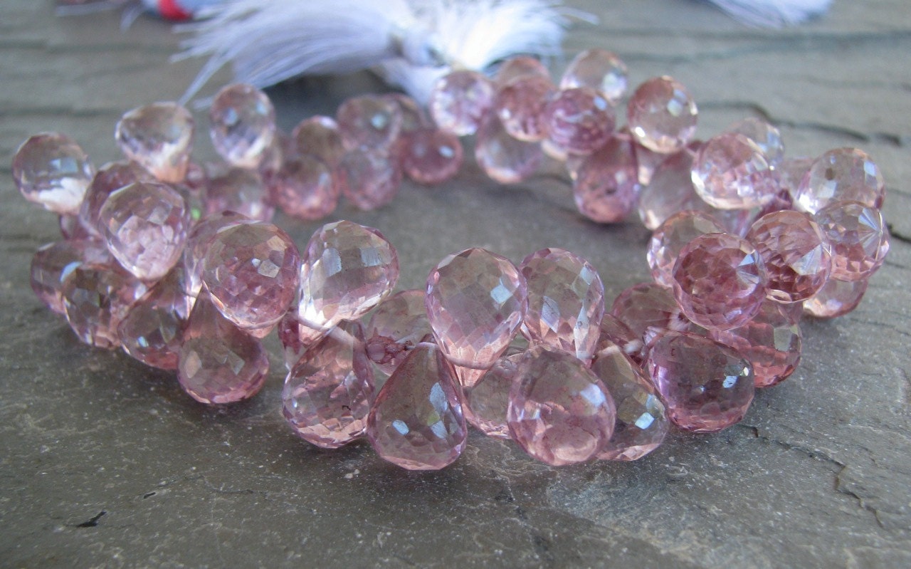 AA Pink Mystic Quartz faceted full teardrop briolettes, 8.5" FULL strand, 10 - 12mm (3w62)