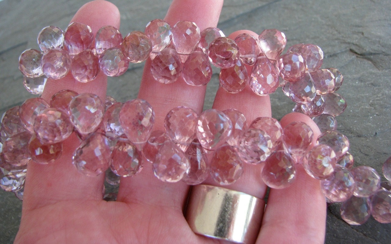 AA Pink Mystic Quartz faceted full teardrop briolettes, 10 LARGE BEADS, 11 - 12mm (3w62)