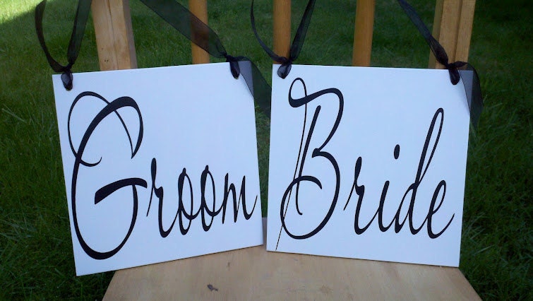 Wedding Signs, Bride & Groom Chair Signs, Single Sided