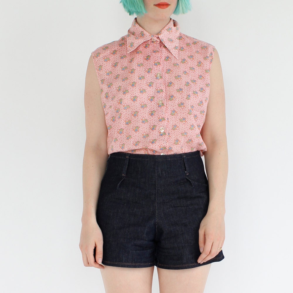 vintage 1970's soft TINY BLOSSOM collared summer shirt top