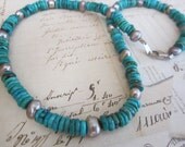 Turquoise Heishe and Pearl Necklace with Sterling