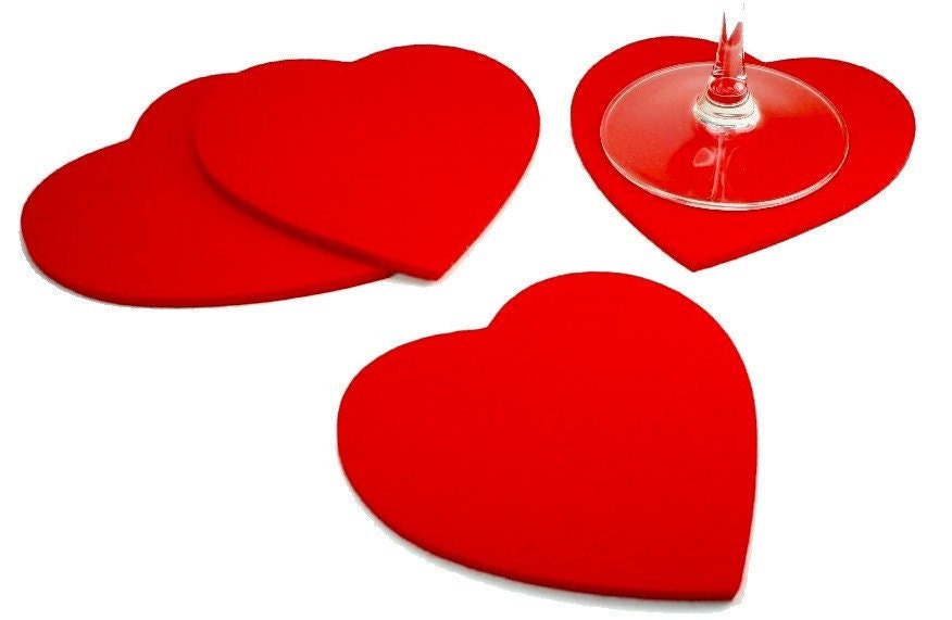 Felt Heart Coasters in 5MM Thick Virgin Merino Wool Felt-FIRE