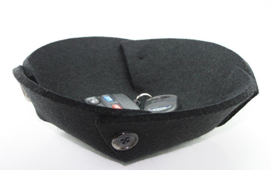 Small Felt Bowl/Catchall in 5mm Thick Virgin Merino Wool Felt- Black