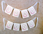 Paper Banner Garland Name Saying Made to Order Custom Pink Cream Chocolate Brown Seam Binding Ribbon