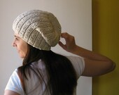 hat beanie knit in crude white cotton