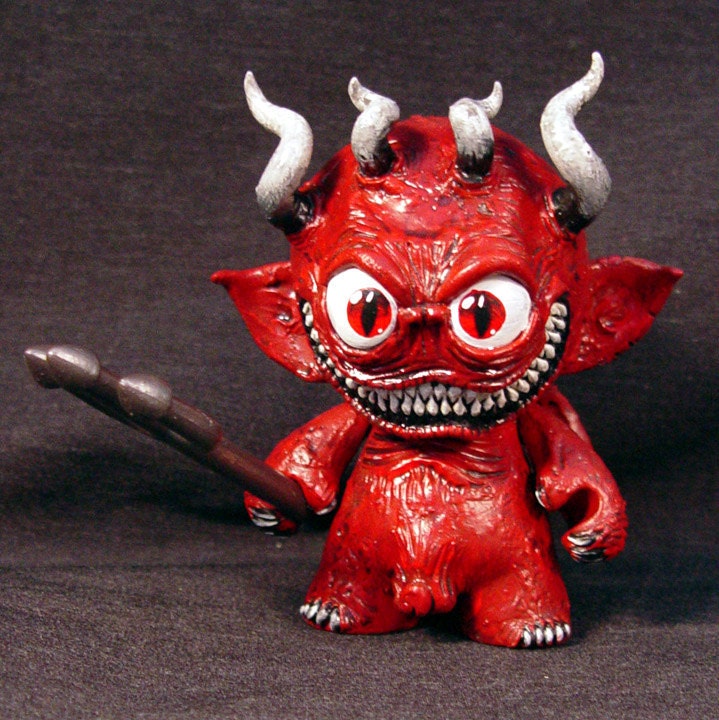 Munny Demon with Pitchfork Kid  Robot OOAK Head and Arms Turn