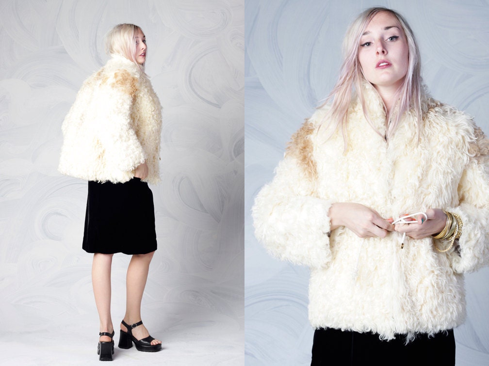vintage 70's lambs wool coat boho chic sheep dog winter women's high fashion