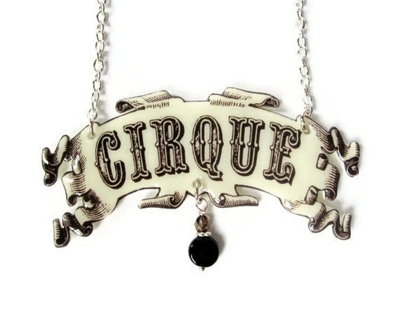 Circus Cirque Necklace Banner Beige Black Handmade by TheSpangledMaker - TheSpangledMaker Circus Cirque Necklace Banner Beige Black Handmade by TheSpangledMaker - TheSpangledMaker