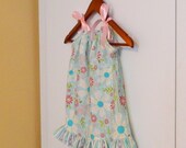 Pillowcase Dress - Blue, White, & Pink Flowers and Stripes - made to order 0 - 12 months