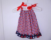 Pillowcase Dress - Red, White, & Blue Dots and Stars - made to order 3 6 9 12 months newborn