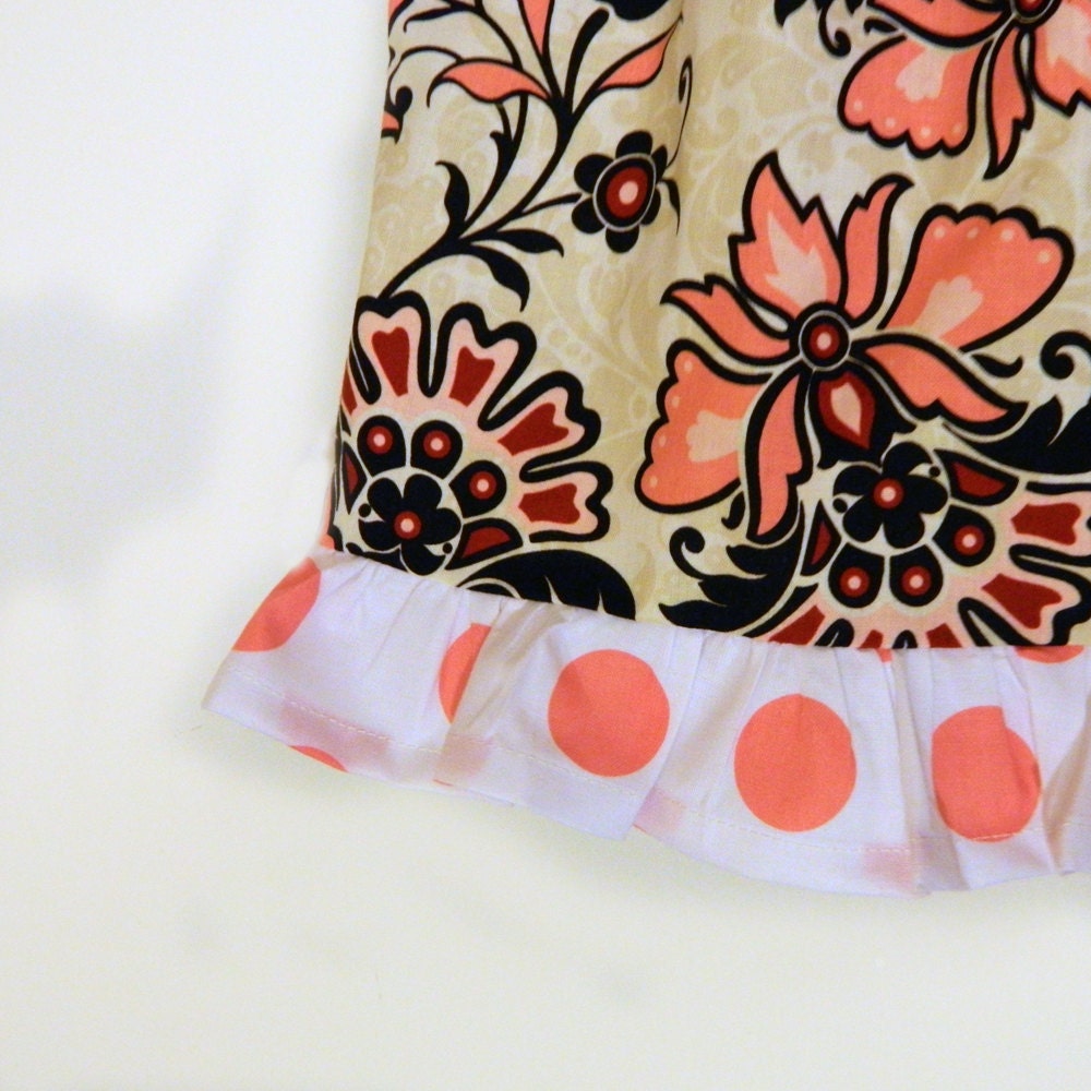 Girls Dress - Large Pink & Black Flowers Pillowcase style - made to order 3 6 9 12 months newborn