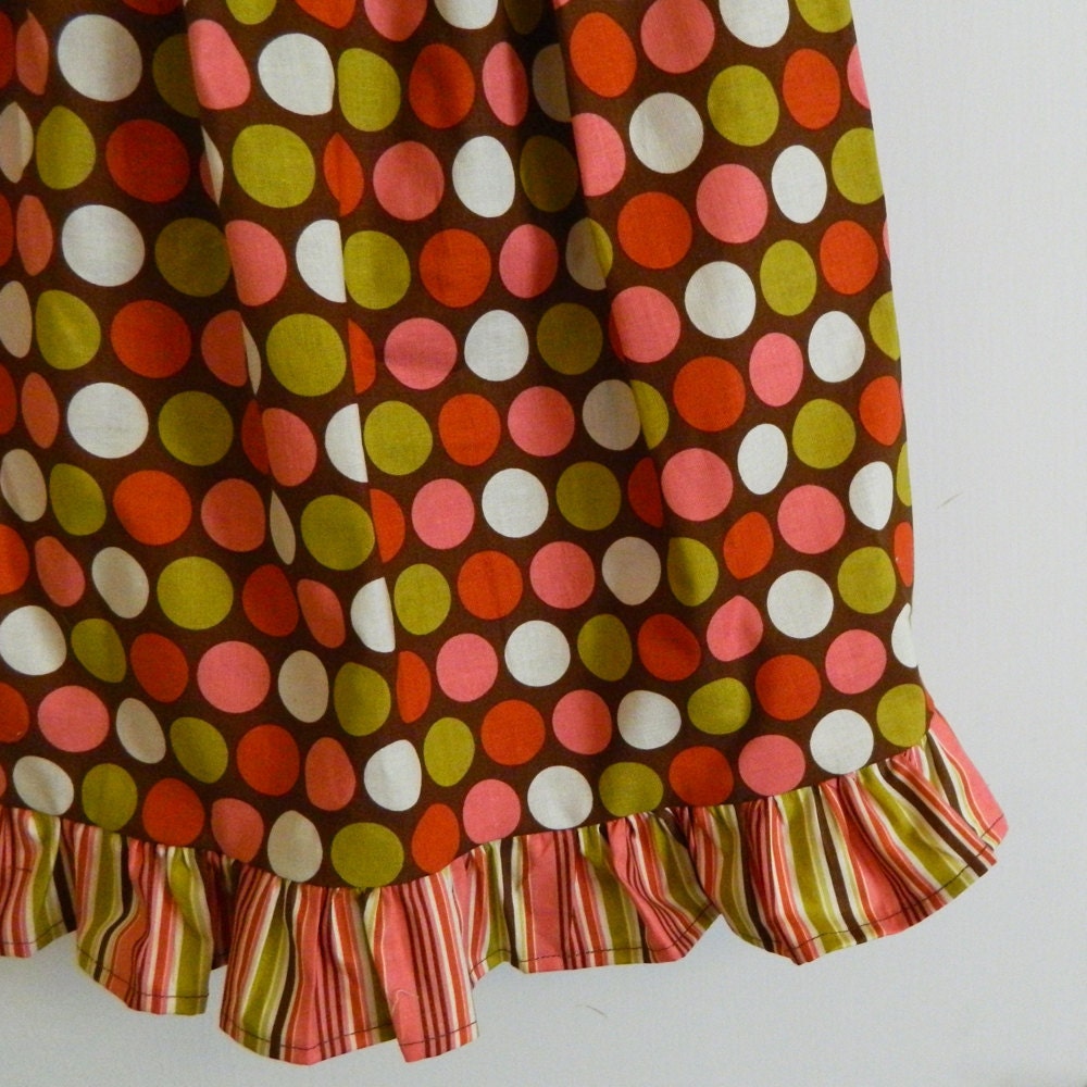 Toddler Dress - Pink & Brown Dots and Stripes - made to order  24 months 2t 3t 4t 5t