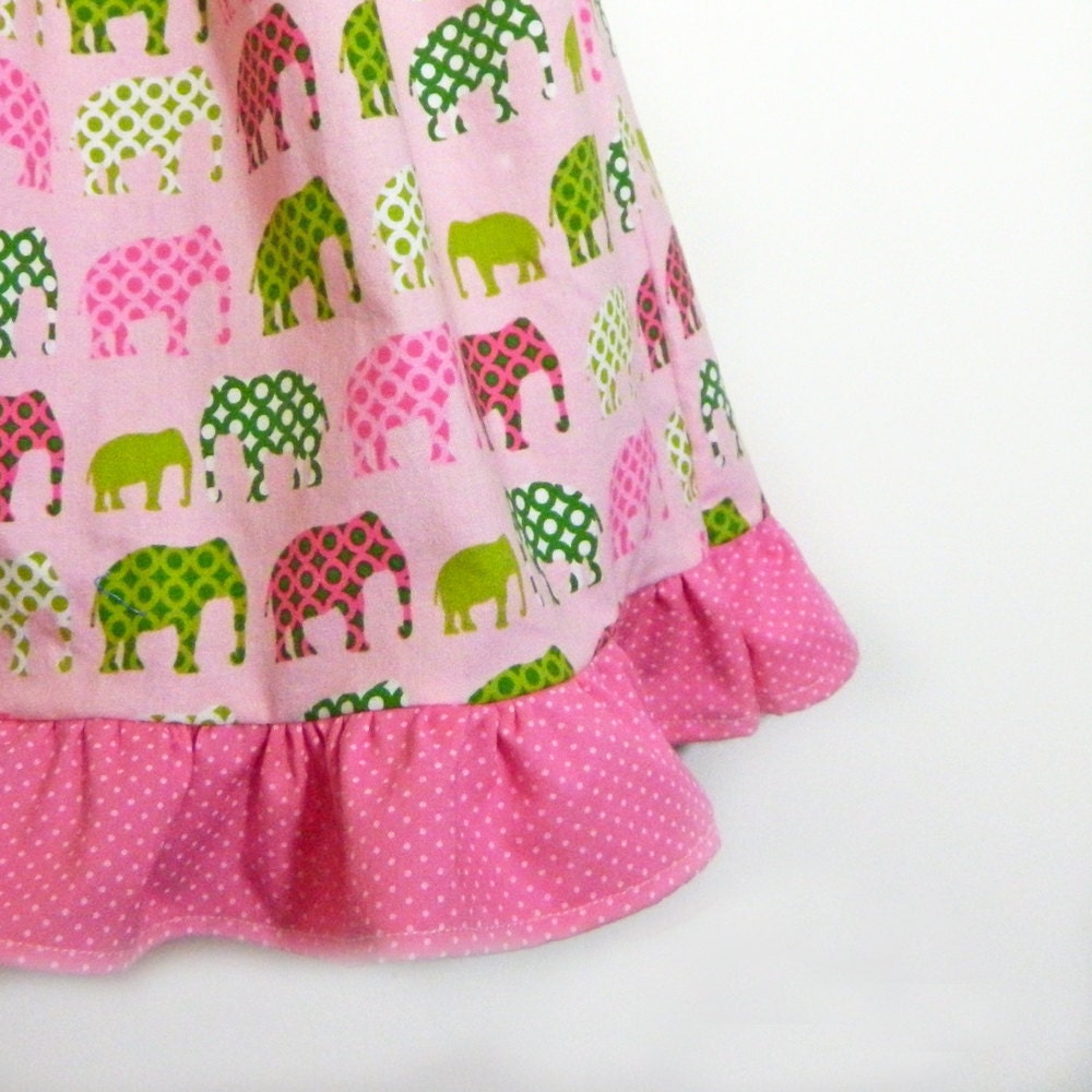 Elephant Pillowcase Dress - Pink & Green - made to order 3 6 9 12 months newborn