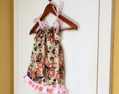 Pillowcase Dress -  Large Pink, Red & Black Flowers - made to order  24 months 2t 3t 4t 5t