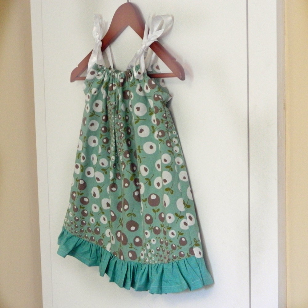 Pillowcase Dress - Blue & Brown Flowers - made to order 0 - 12 months