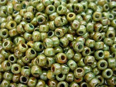 6/0 Toho Seed Beads- Hybrid Trans Green Picasso Luster (15g)