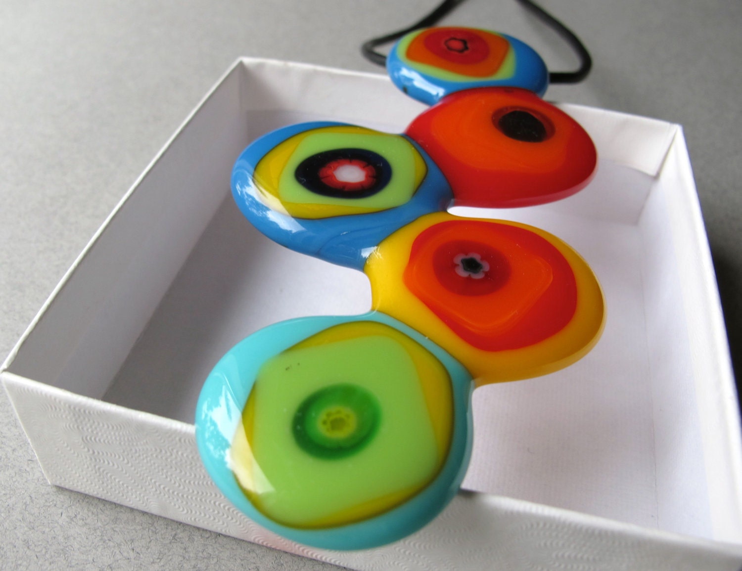 Vibrant Hand-Made Fused Glass  Long Necklace FREE SHIPPING