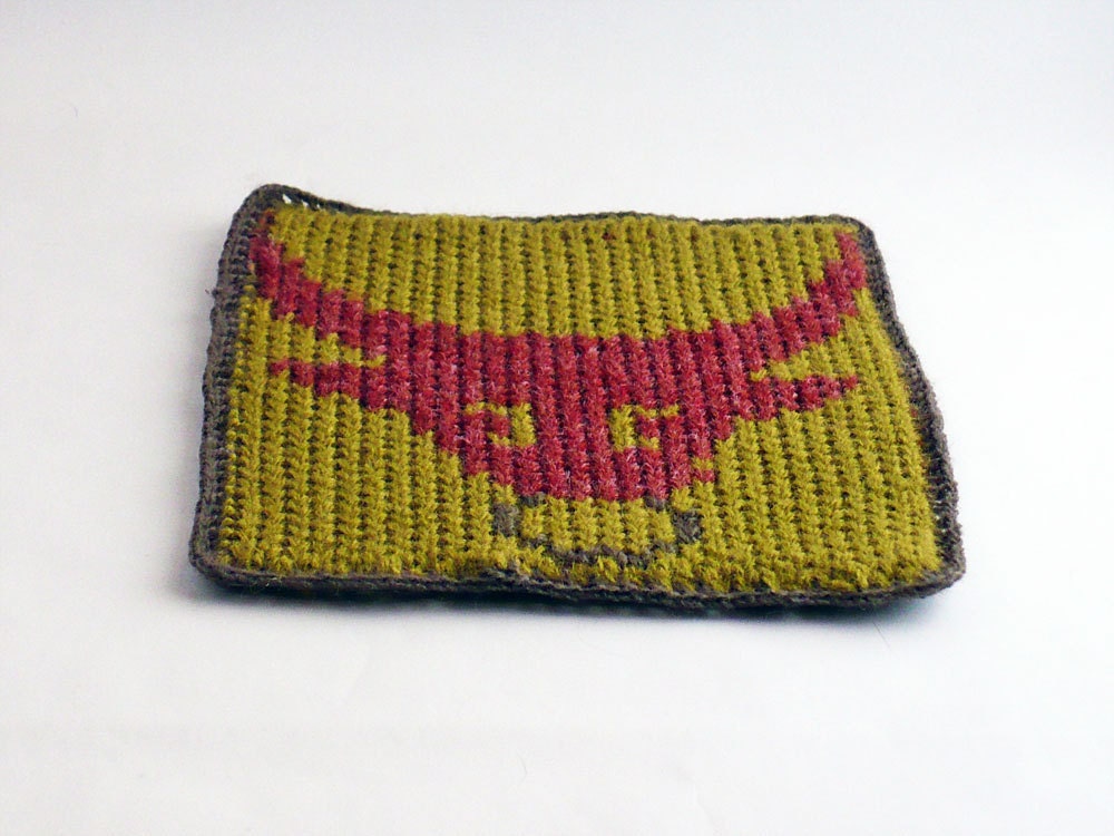 Knit and Crochet Coaster Personalized Taurus Zodiac Mug Rug Olive Green Rust Brown