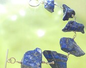 Lapis Nugget Bracelet - Wire Wrapped - Sterling Silver 24G  Wire and Sterling Silver Toggle Clasp