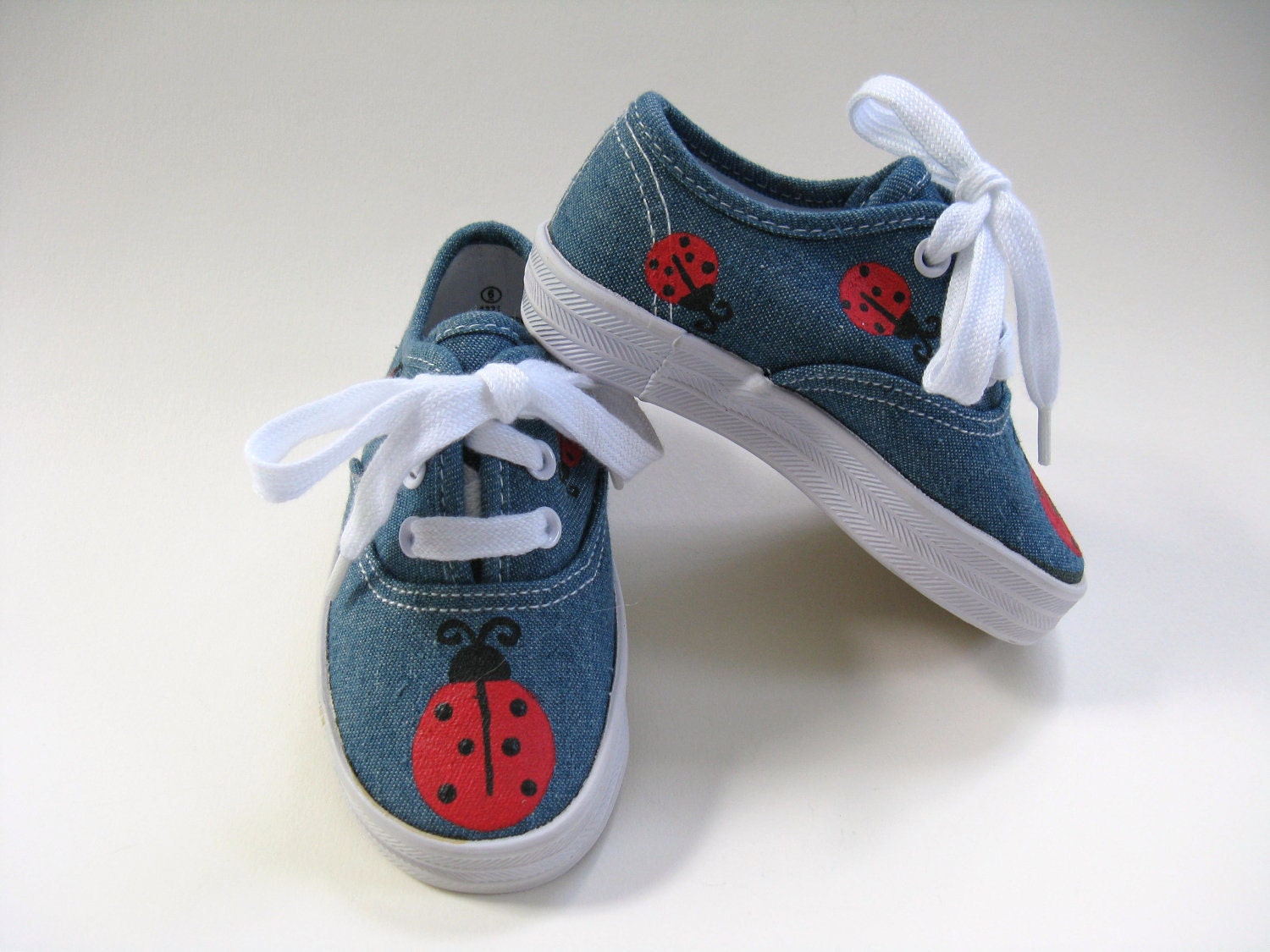 Shoes Ladybug Girls Denim Blue Canvas Hand Painted Toddler Infant Baby Sneakers
