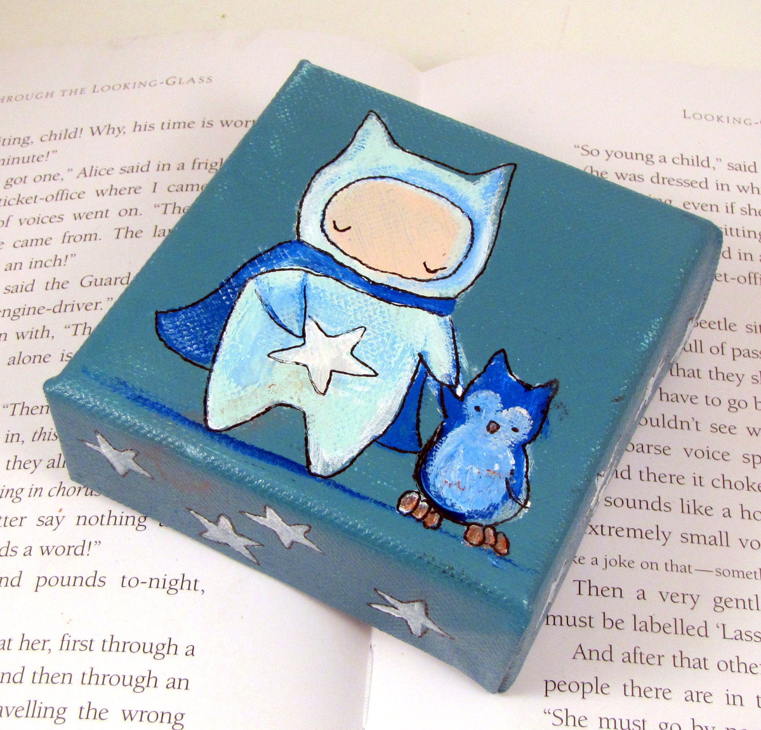 Whimsical Superhero Painting, Owl Original Art, Kids Wall Decor