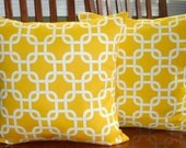 Decorative Pillow Covers in Bright Corn Yellow and White -Two 18 Inch