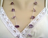 Amethyst Hand Knotted Necklace Natural Nugget Long Length