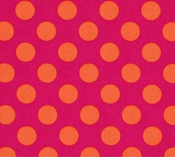 Michael Miller Fabric  Ta Dot Bubblegum Pink and Orange  Polka Dots Designer Fabric, 1 yard