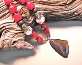 Tiger Iron Jasper necklace with Coral 272