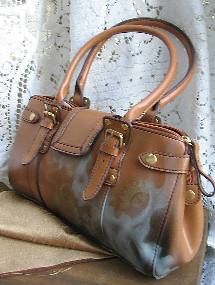 brown faux leather handbag steampunk billowing steam smoke hand painted airbrush