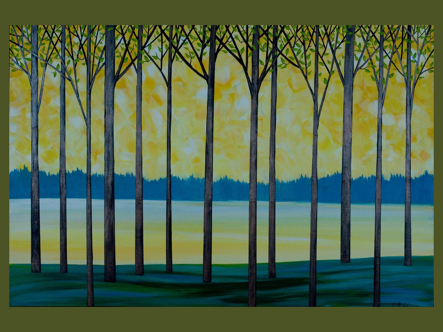 36" Original Modern Abstract Palette Knife Painting Gallery Wrapped Canvas Tree Branches Landscape Tress Wall Decor "The New Beginning"