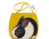 Mod Dutch Rabbit purse - handpainted 60s vintage style shiny yellow vinyl shoulder bag - ooak by NYhop