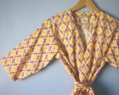 Womens Robe. Dressing Gown. Wrap. Bohemian Yellow.  Knee Length.