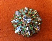 Sparkling 1950s Large Austrian Green Rhinestone Brooch