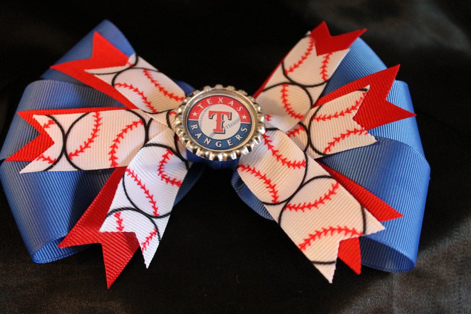 Baseball Bottle Cap Hairbows--Texas Rangers--Any Team Available--Cute and Unique Designs