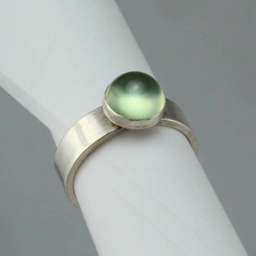 Silver Band Ring with Prehnite Gemstone- FREE shipping