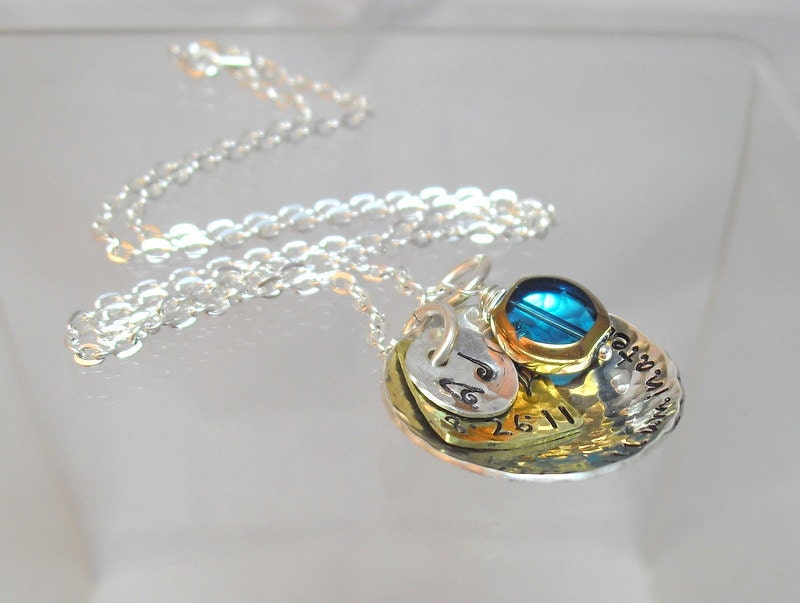 Handstamped Large Sterling Silver Disc Bowl Organic Necklace