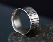 Wide Band Ring, Textured Recycled Silver, Faux Bois - FREE Shipping