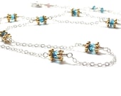 Station Necklace Sterling Silver Jewelry Teal Blue Quartz Vermeil Mixed Metal - LittleAppleNY Station Necklace Sterling Silver Jewelry Teal Blue Quartz Vermeil Mixed Metal - LittleAppleNY