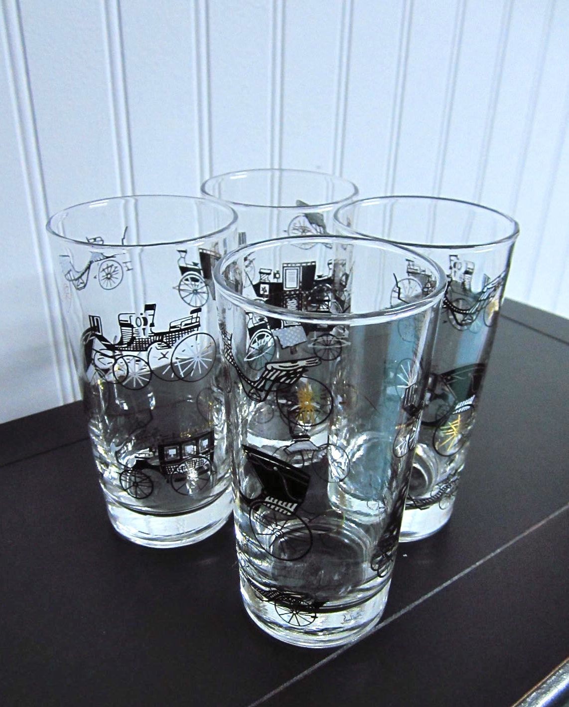 Antique Automobile Drinking Glasses - Set of 4