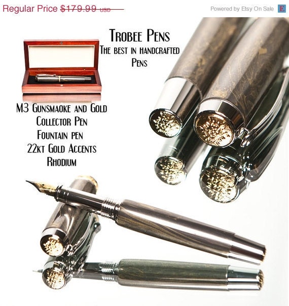 20% ALL PENS On SALE Now Gunsmoke and Gold M3 Metal Composite Fountain Pen Mokume fine writing instrument Collector grade fountain pen