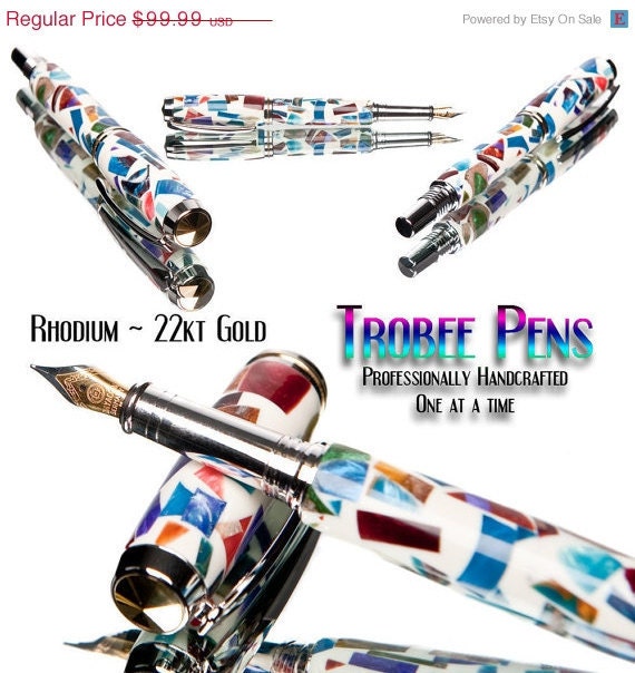20% ALL PENS On SALE Now Fountain Pen Handmade Colorful Pen This is a collector grade fountain pen that was handcrafted.   Rhodium and 22kt