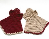 Angel gift set doily or dishcloth crocheted in burgundy and tan 100 percent cotton yarn eco friendly